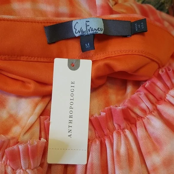Anthropologie Eva Franco Flounced Orange Pink White Midi Skirt - Picture 12 of 14
